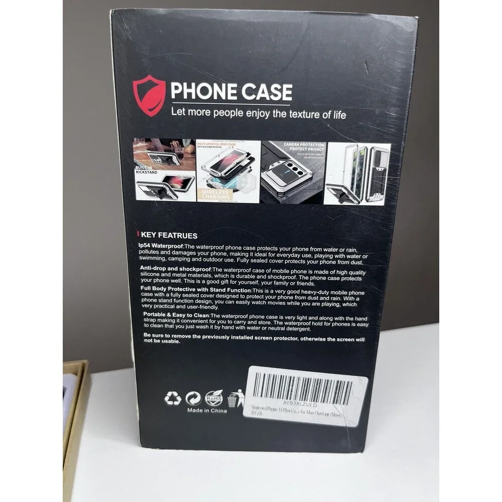 iPhone 15 Pro Rugged Black Waterproof Kickstand Full Body Case